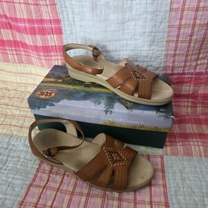 SAS Brown Leather Woven Slingback Sandals
